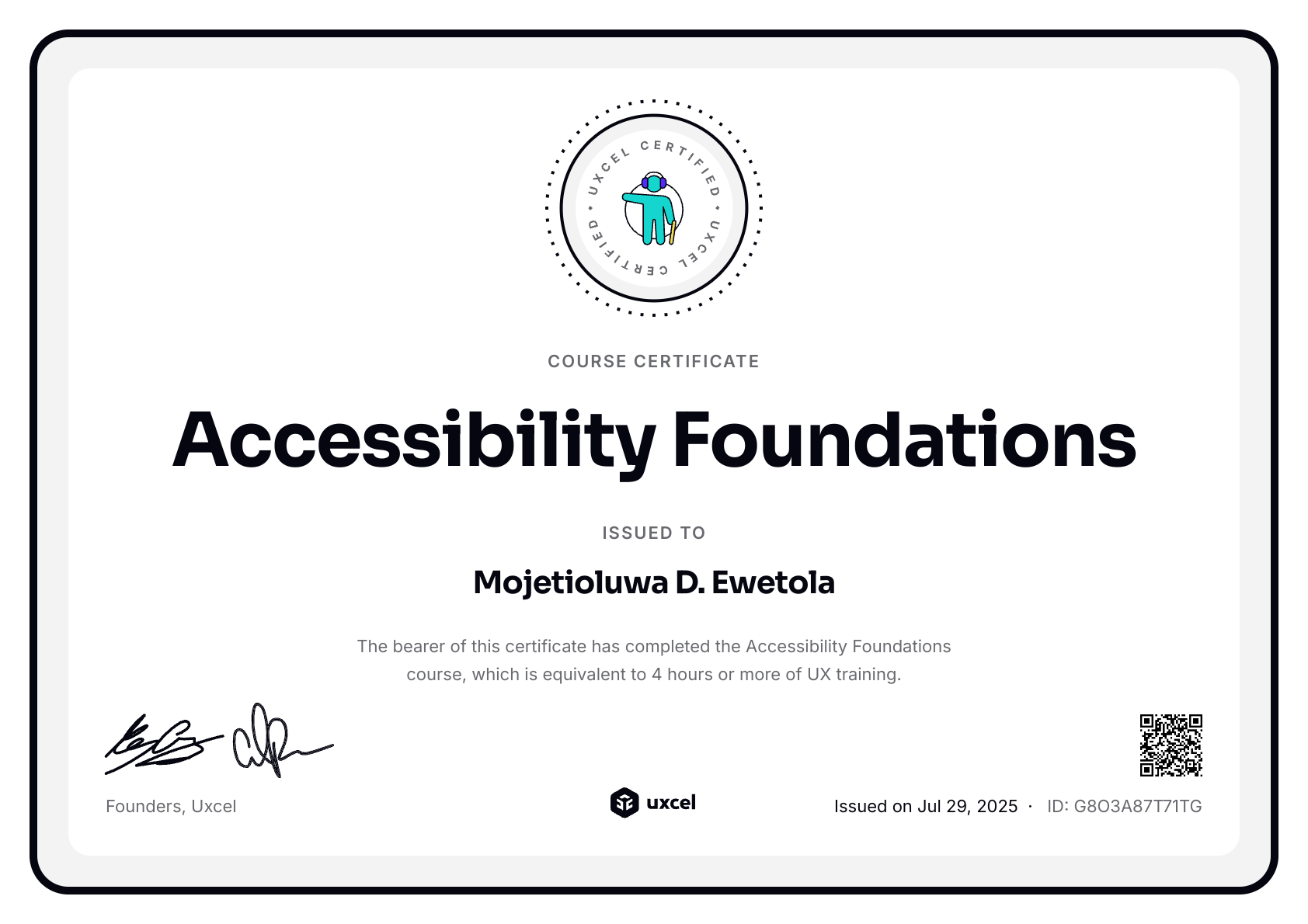 Mojetioluwa D. Ewetola's certificate